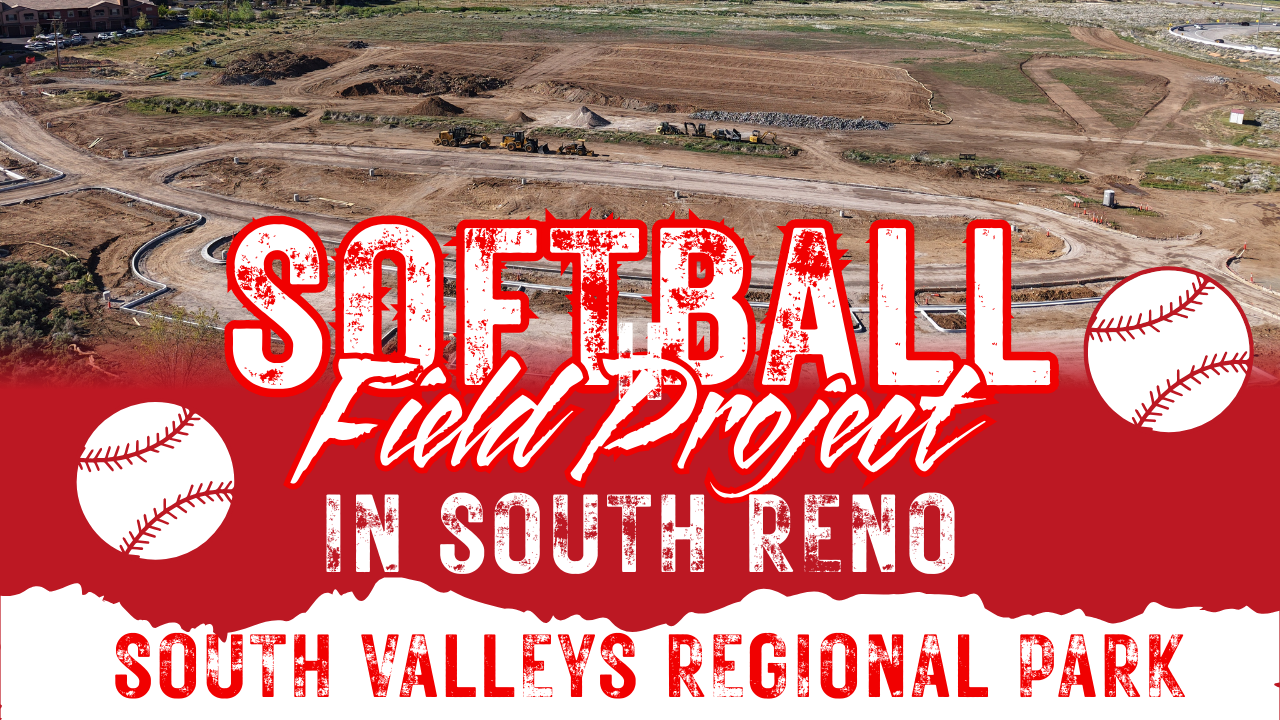 Softball field project in South Reno. South Valleys Regional Park. Drone image of project