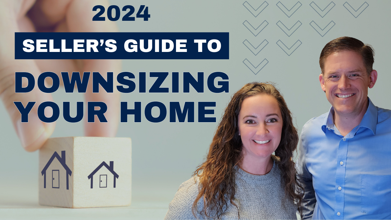 Text: 2024 Seller's Guide to Downsizing Your Home in 2024, headshots of Elena Boland and Ken Angst
