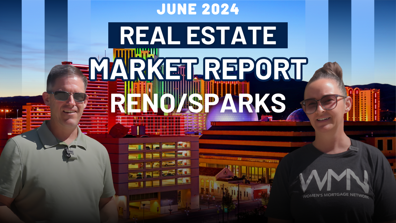 June market report for Reno/Sparks with images of Ken Angst and Elena Boland with Reno in background. 