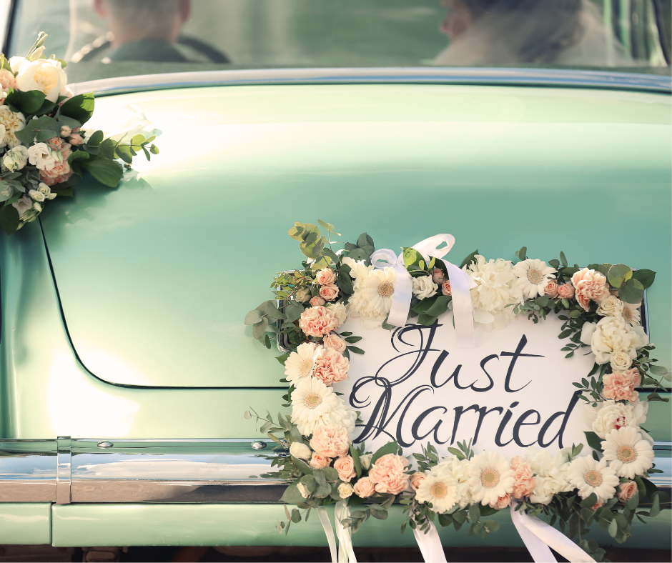 Car with Just married sign 