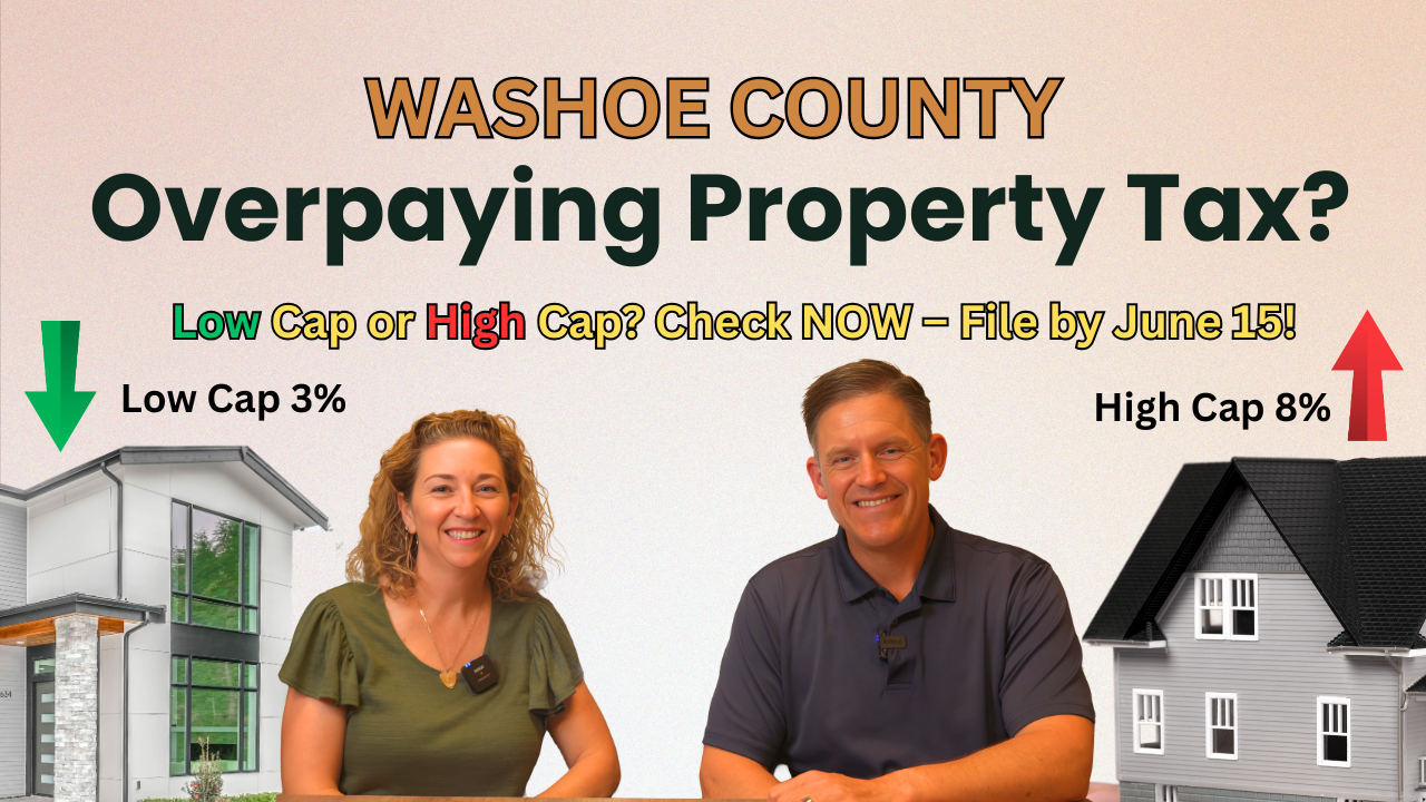 Images of Ken Angst and Stepahnie Hanna with text about Overpaying Washoe County Property Takes and the Low Cap or High Cap